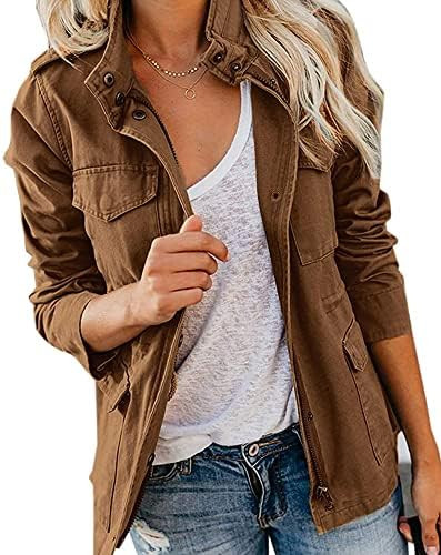 Womens Military Jacket Zip Up Snap Buttons Lightweight Utility Anorak Field Safari Coat Outwear | Amazon (US)