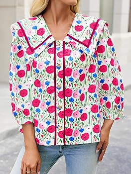 Cicy Bell Womens Floral Button Down Shirts Trendy Casual 3/4 Lantern Sleeve Blouse Square Neck Co... | Amazon (US)