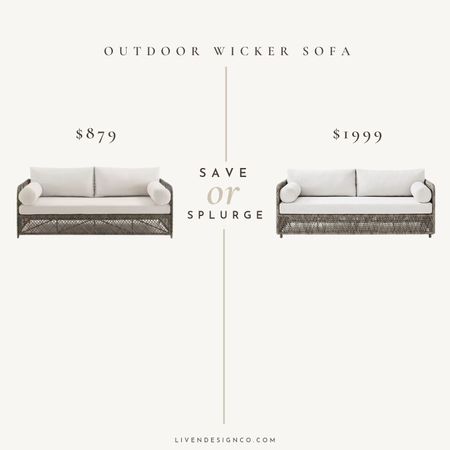 Outdoor wicker sofa. Patio furniture. Gray wicker sofa with white cushions. Patio loveseat sofa. Pottery Barn. Home Depot. 

#LTKSeasonal #LTKhome #LTKsalealert