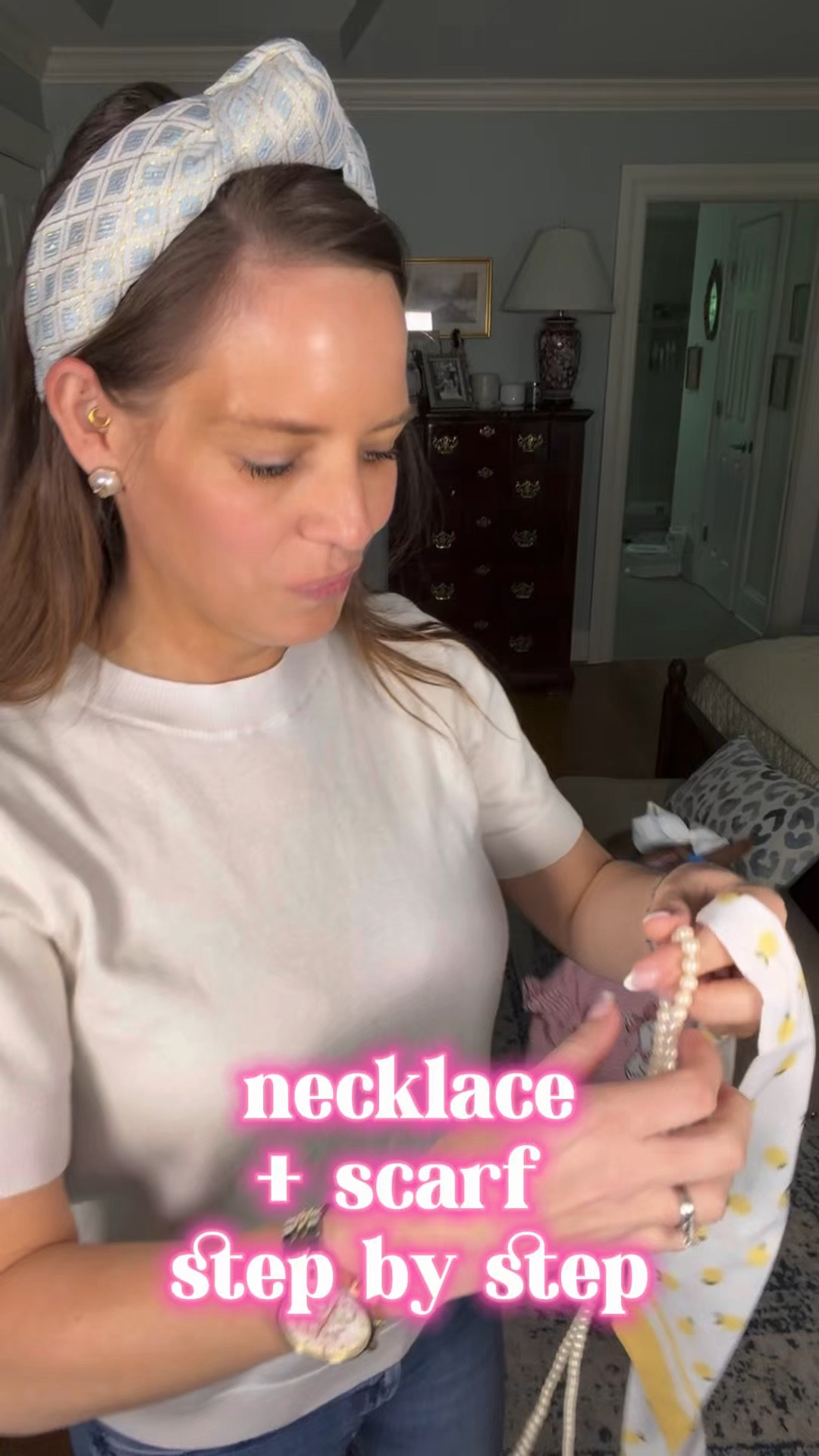 🍋 Preppy Scarf Styling Hack with Pearls & Lemon Print 🍋

Such a fun little styling trick for your scarves 🎀🍋 I threaded this lemon print skinny scarf through a long pearl necklace for the cutest preppy, coastal grandmother inspired accessory look! Paired with a soft short sleeve sweater, pearl earrings, and light wash jeans for an easy everyday outfit that still feels polished ✨🤍

Perfect for adding a chic twist to basic outfits without spending a fortune 👏🏻 Linking the scarf, pearl necklace, sweater, jeans, and accessories from this look!

preppy style, grandmillennial fashion, scarf styling idea, pearl necklace outfit, lemon scarf, coastal grandmother outfit, feminine fashion, classic style, chic everyday outfit, old money inspired style, summer accessories, pearl jewelry outfit, Lilly Pulitzer inspired style, neutral outfit ideas 🍋🤍

#LTKstorytime #LTKOver40 #LTKWorkwear