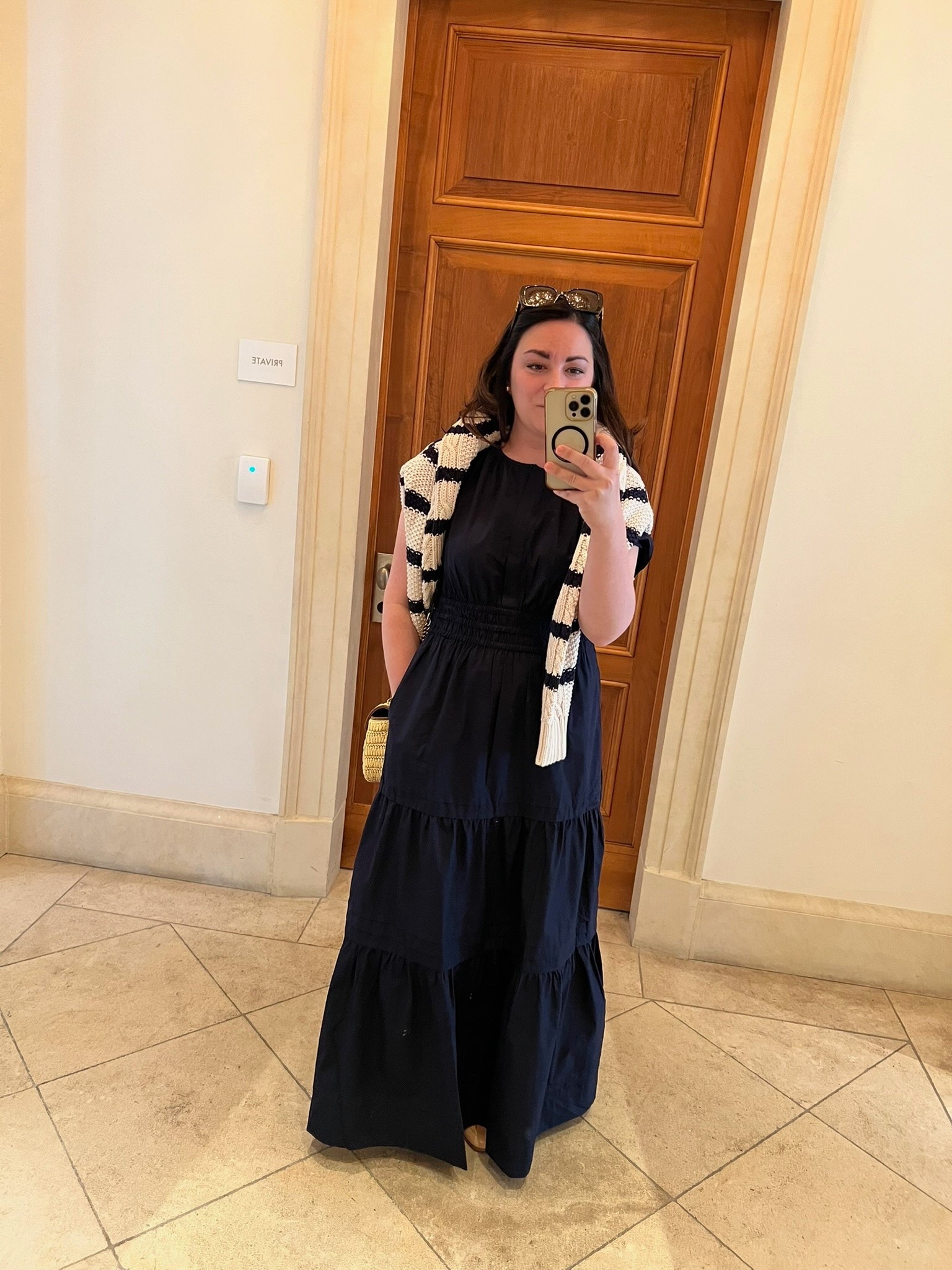 A navy blue maxi, striped cardigan + loafers make the easiest fall outfit!!.

#LTKootd #LTKSeasonal #LTKgrwm
