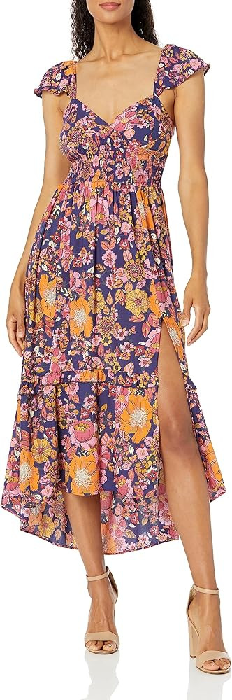Angie Women's Flutter Sleeve Lace Up Back Hi-lo Maxi Dress with Slit | Amazon (US)