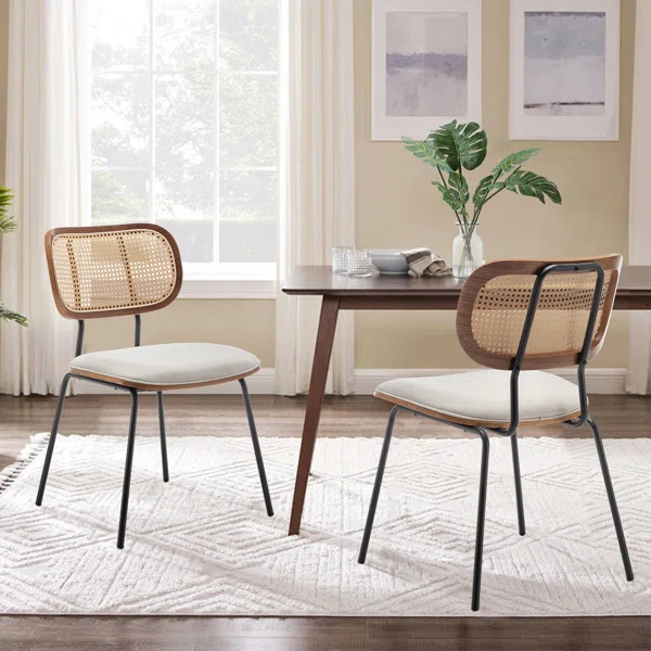 Sirine Linen Side Chair with Rattan Back (Set of 2) | Wayfair North America