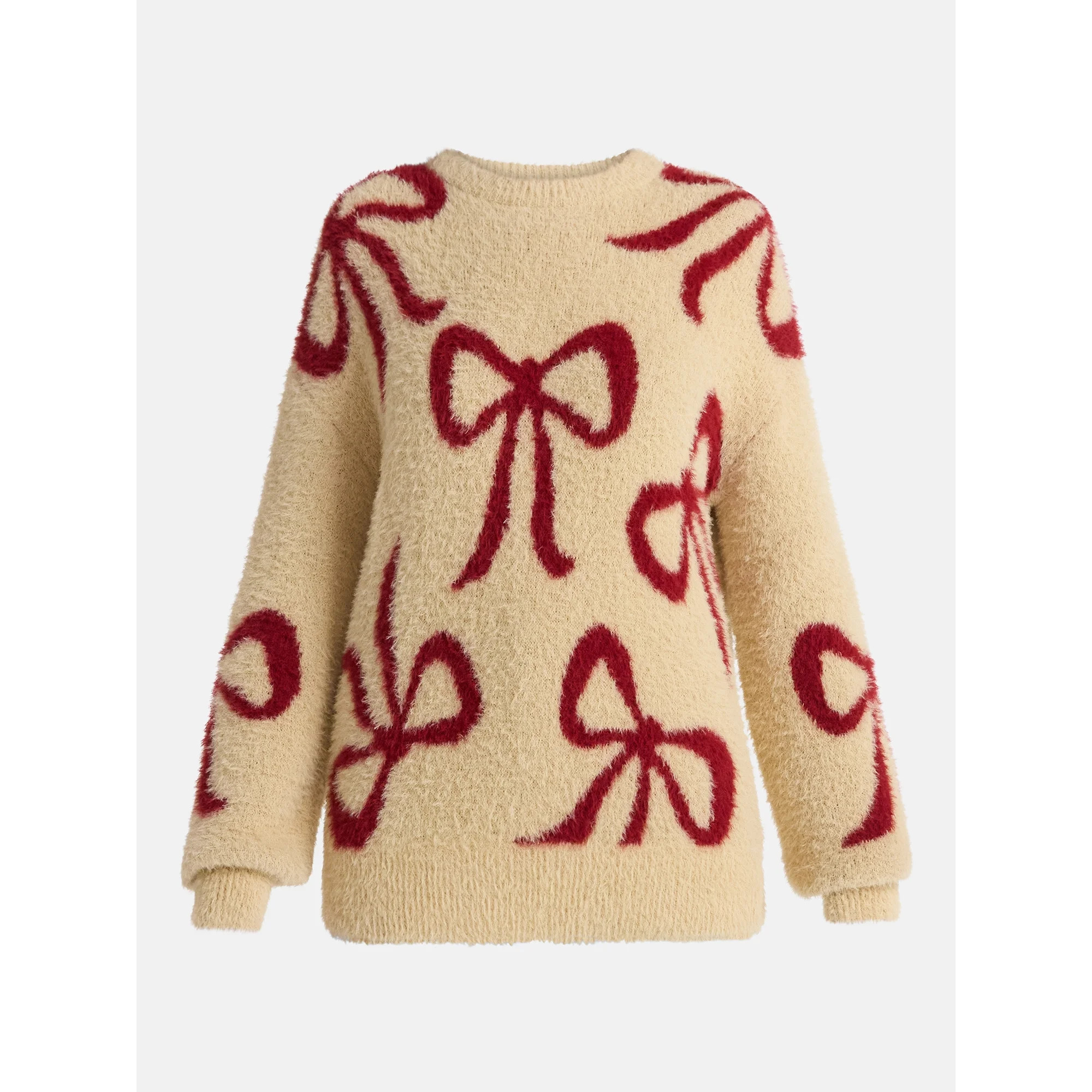 99 Jane Street Women's and Women's Plus Bow Print Pullover Sweater, Midweight, Sizes XS-4X | Walmart (US)