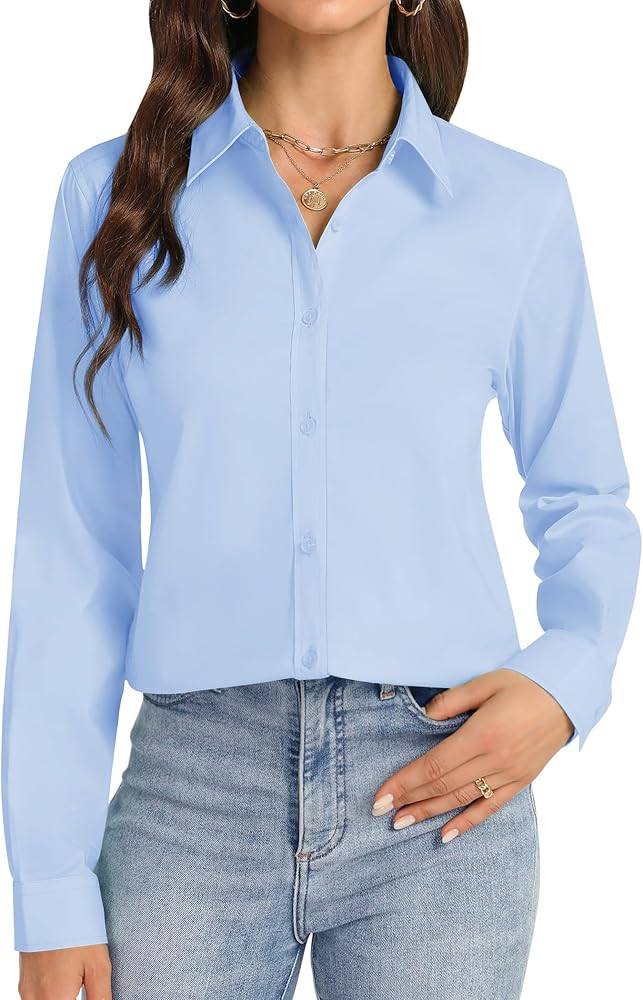 J.VER Button Down Shirts for Women Stretch Collared Cotton Long Sleeve Dress Shirt Business Casua... | Amazon (US)