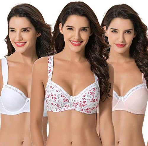 Curve Muse Women's Plus Size Unlined Balconette Cotton Bra-2 or 3Pack | Amazon (US)