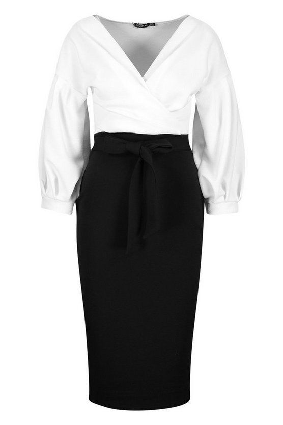 Contrast Off Shoulder Wrap Midi Dress | Boohoo.com (US & CA)