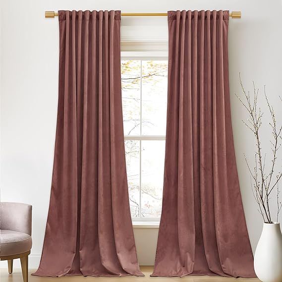 StangH Mauve Velvet Curtains 108 inches Long for Living Room, Wild Rose Back Tab Thermal Insulate... | Amazon (US)