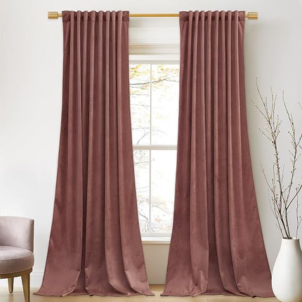 StangH Mauve Velvet Curtains 108 inches Long for Living Room, Wild Rose Back Tab Thermal Insulate...