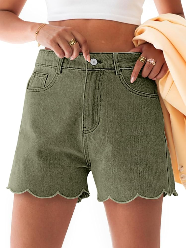 Aoysky Womens High Waisted Denim Shorts Summer Straight Leg Wave Hem Short Jeans Casual Trendy Jo... | Amazon (US)
