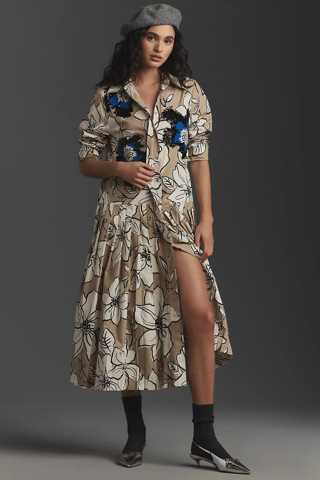 Dhruv Kapoor Long-Sleeve Floral Midi Shirt Dress | Anthropologie (US)