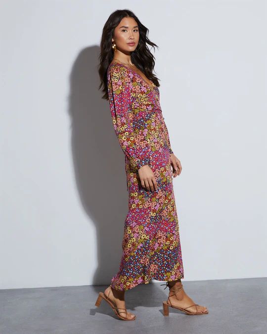 Poise Long Sleeve Floral Wrap Midi Dress | VICI Collection