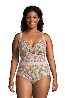 Draper James x Lands' End Women's Plus Size Tummy Control Chlorine Resistant Wrap One Piece Swims... | Lands' End (US)