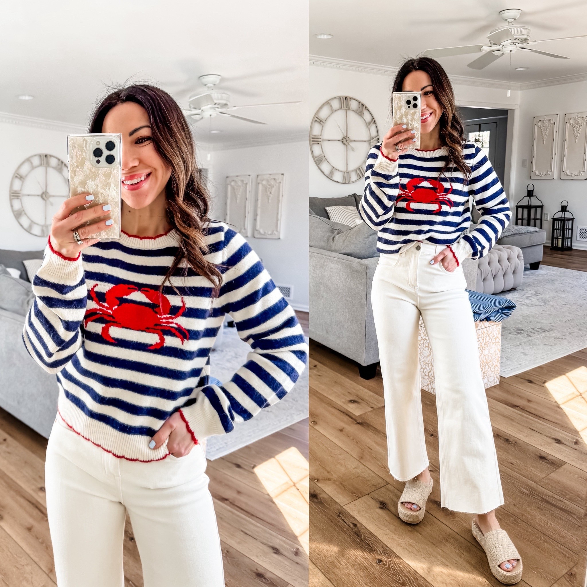 Small sweater. 25 ecru jeans. Sandals TTS.

#LTKPetite #LTKOver40