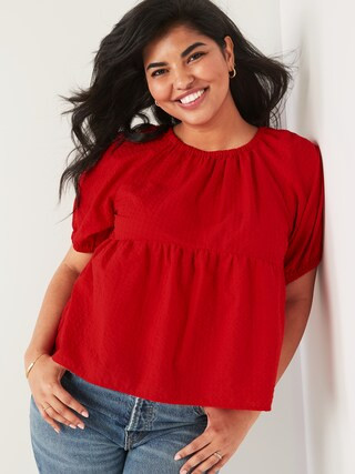 Puff-Sleeve Seersucker Babydoll Swing Blouse for Women | Old Navy (US)