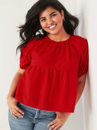 Puff-Sleeve Seersucker Babydoll Swing Blouse for Women | Old Navy (US)