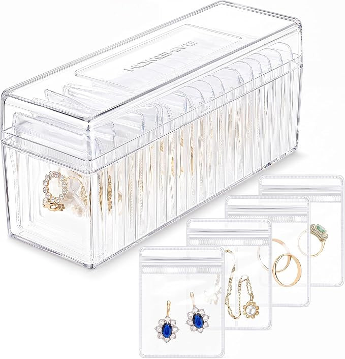Acrylic Jewelry Box Organizer, Clear Jewelry Organizer and Storage with 20 Portable Anti Tarnish ... | Amazon (US)