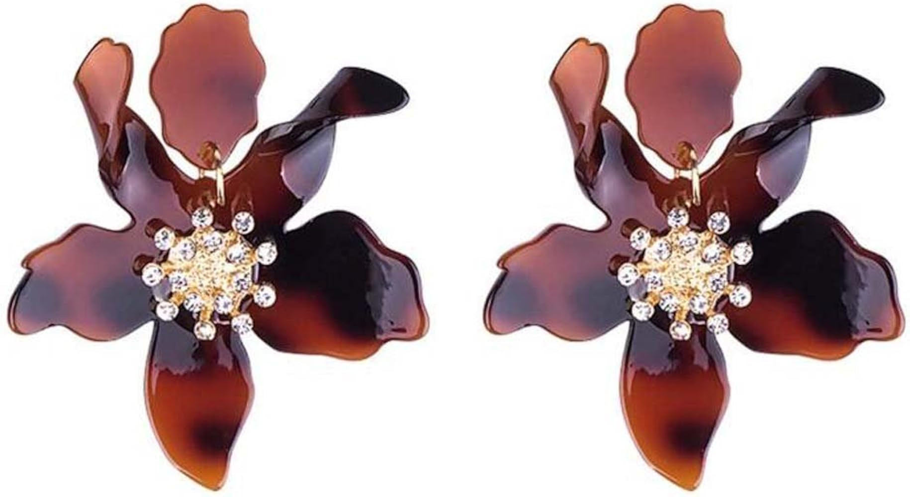 Bohemian Luxury Oversize Resin Big Flower Earrings For Women Stainless Steel Crystal Jewelry | Amazon (US)