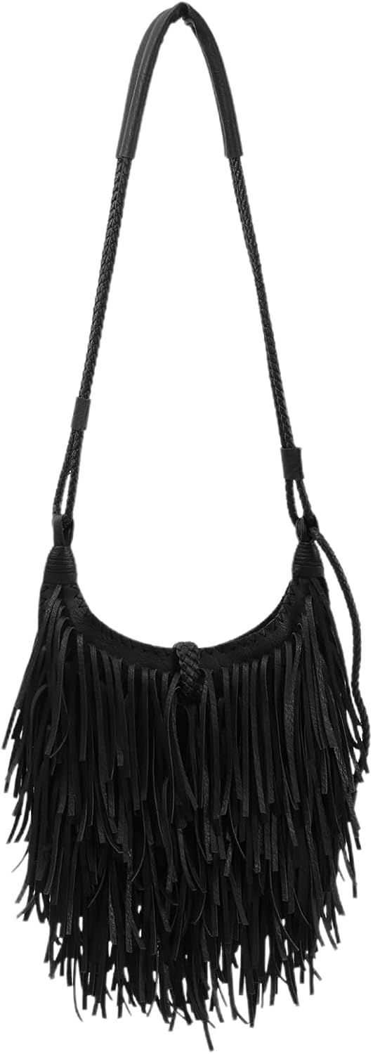 Women's Faux Suede Leather Cross Body Handbag Fringe Tassel Hobo Shoulder Bags | Amazon (US)