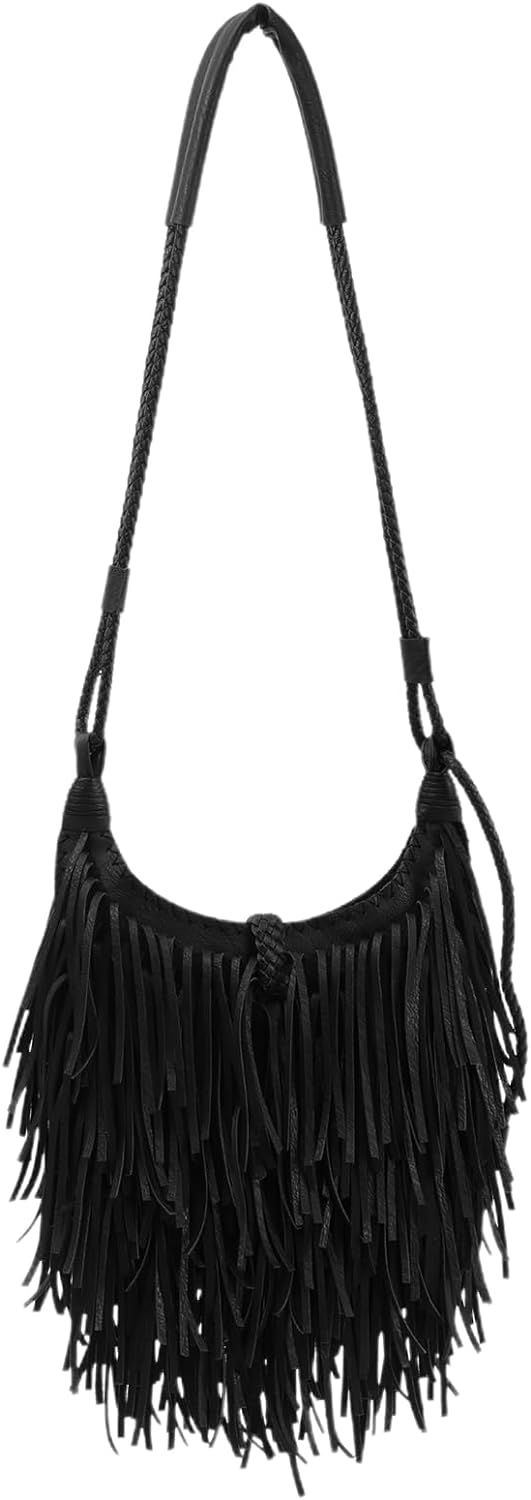 Women's Faux Suede Leather Cross Body Handbag Fringe Tassel Hobo Shoulder Bags | Amazon (US)