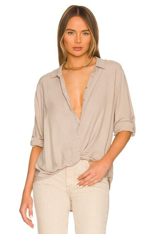 Button Up Tee in Tan | Revolve Clothing (Global)