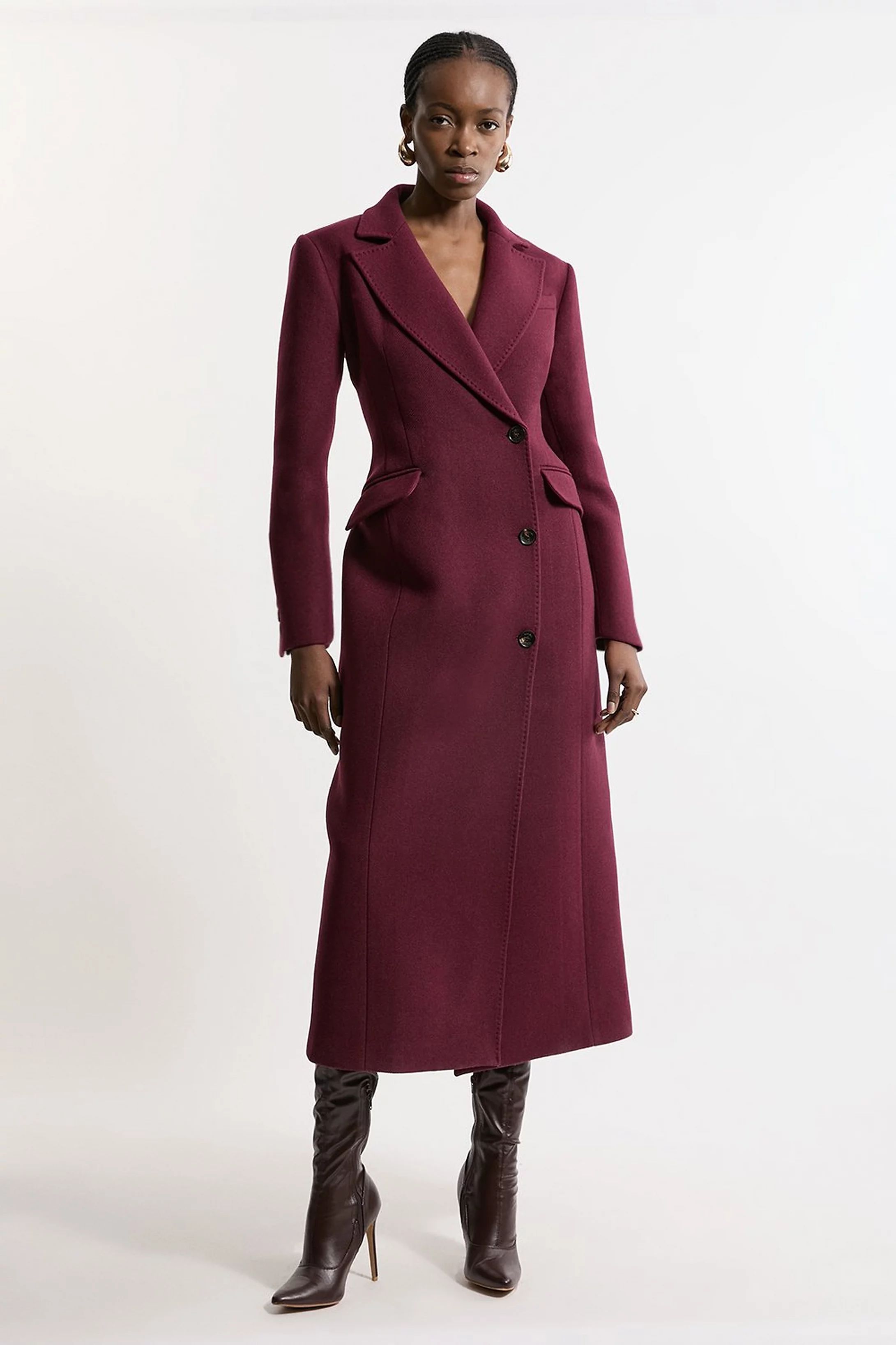 Italian Wool Tailored Fitted Maxi Coat | Karen Millen UK + IE + DE + NL