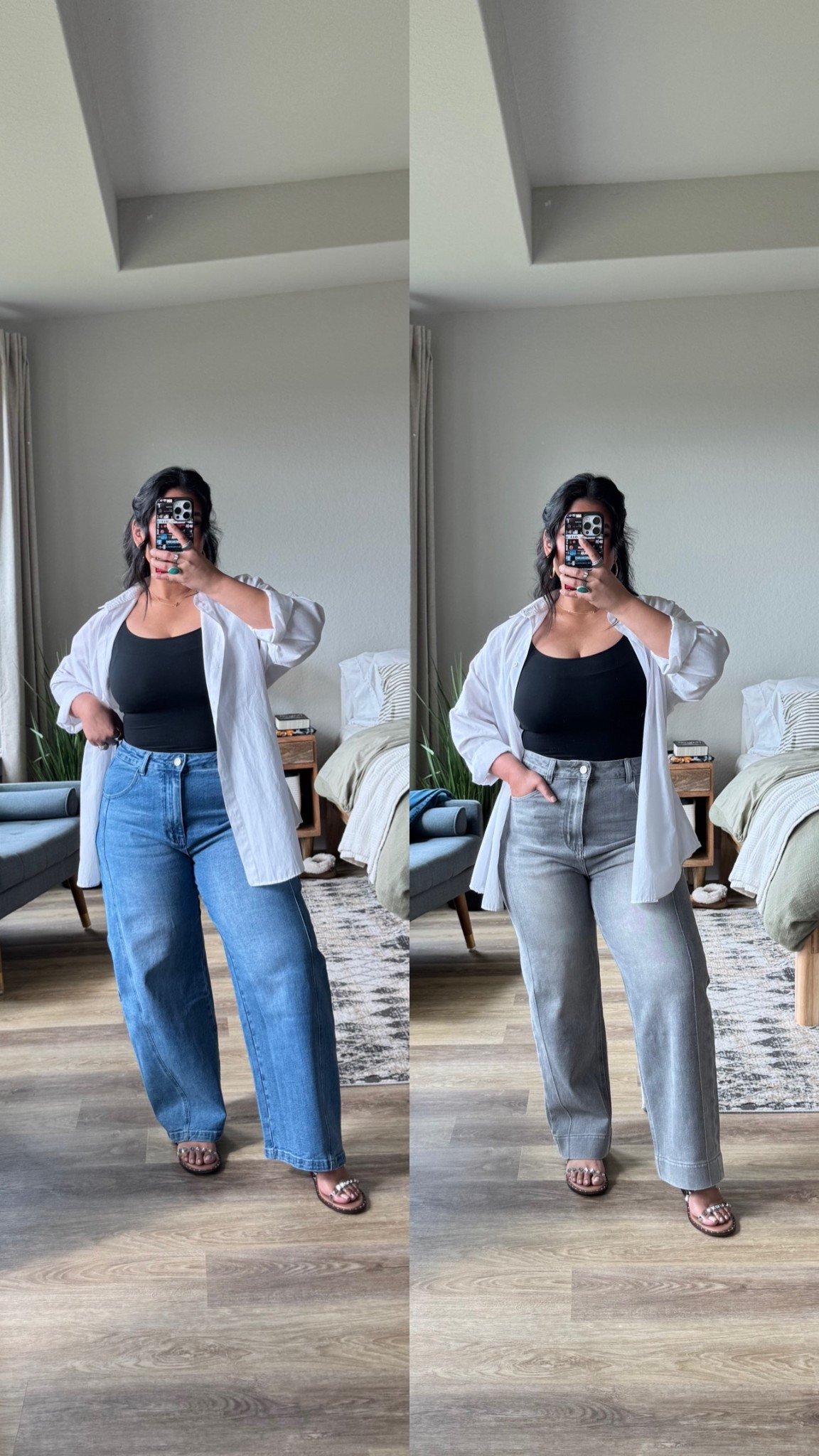 I’m 5’1” size 12 wearing my true size 12 in both of these jeans. They both have stretch and come in different washes. The left pair has a barrel leg and the right pair are straight leg. The barrel jeans also come in long! 

#LTKMidsize #LTKOver40 #LTKPetite