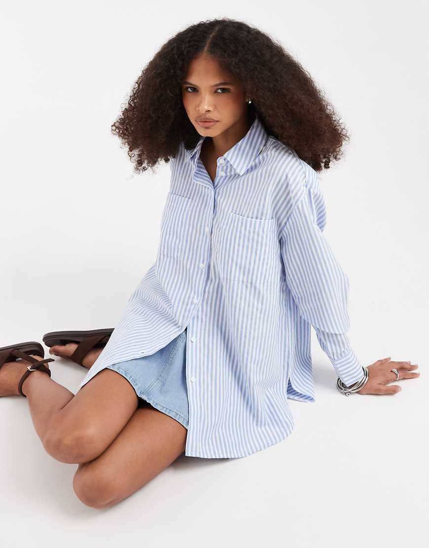 Pieces oversized shirt in white and blue stripe | ASOS (Global)