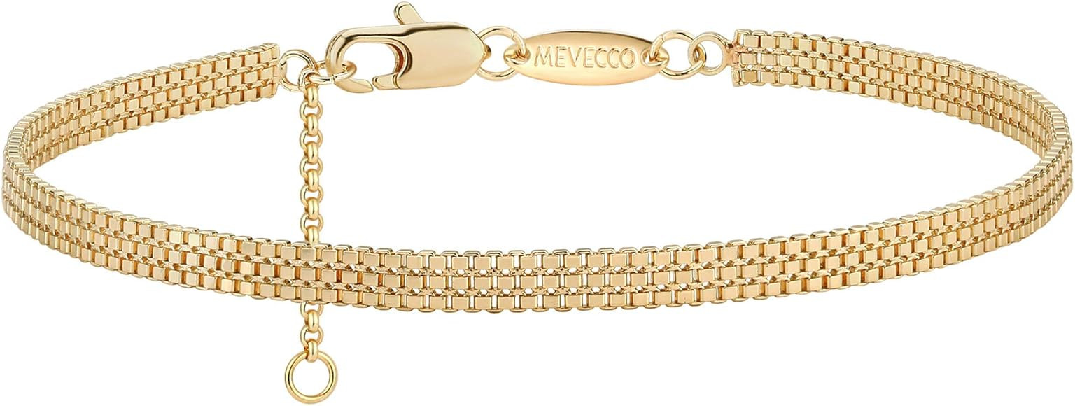 Mevecco Gold Beaded Bracelets,18K Gold Plated Handmade Cute Satellite Diamond Cut Oval and Round ... | Amazon (US)