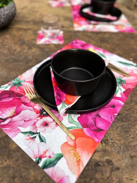Easy summer place setting with pink floral placemat and modern black matte dishes , all on Amazon!  

#LTKHome #LTKStyleTip #LTKSeasonal