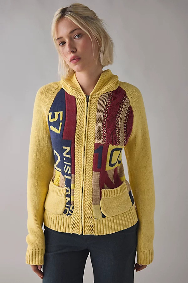 BDG Scottie Varsity Graphic Knit Zip-Up Collared Cardigan | Urban Outfitters (US and RoW)