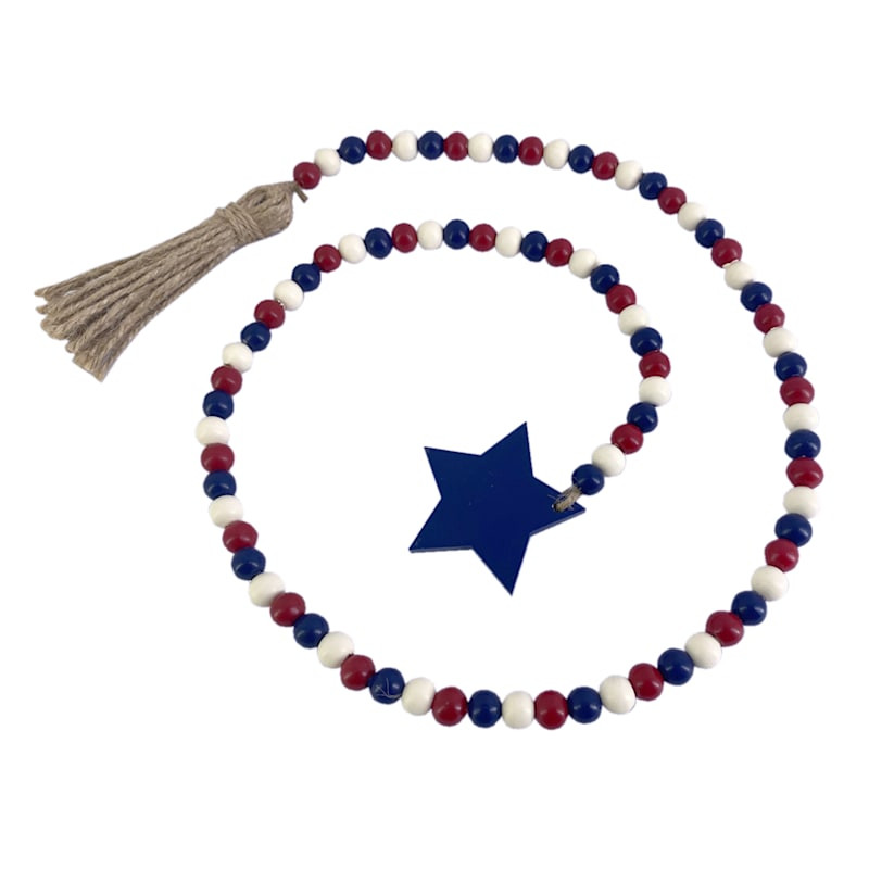 Patriotic Red, White & Blue Wooden Bead String Decor | At Home