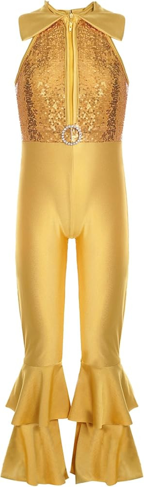 Kids Girls Metallic Shiny Gymnastics Leotard Bell-bottom Full Body Bodysuit Ballet Jazz Dance Cos... | Amazon (US)