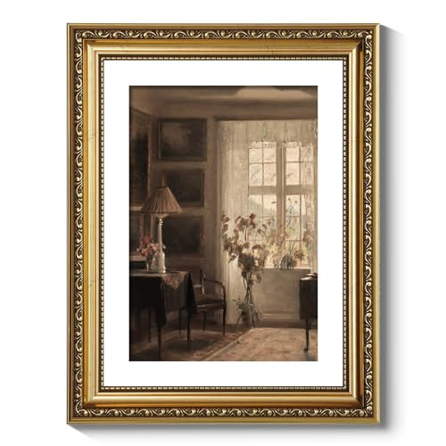 ARPEOTCY Gold Framed Windows Wall Art, Bedroom Living Room Classical Vintage Wall Decor, Rustic Farmhouse Retro Decor, Canvas Prints, Antique Picture Frame Paintings Home Decoration, 11x14 Inch | Amazon (US)