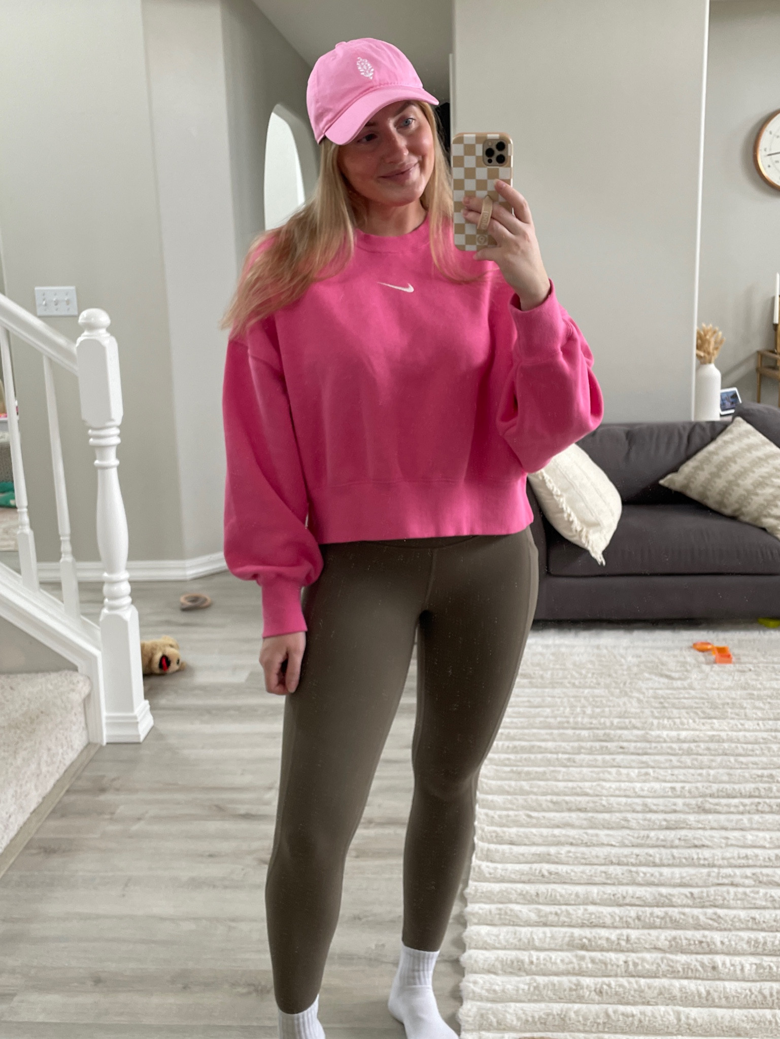 Soccer game fit 
Nike sweatshirt 
Leggings- color “nomad” 
Free people baseball hat 


#LTKstyletip #LTKfitness #LTKfindsunder100