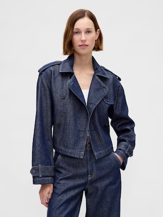 UltraSoft Denim Crop Trench Jacket | Gap (US)