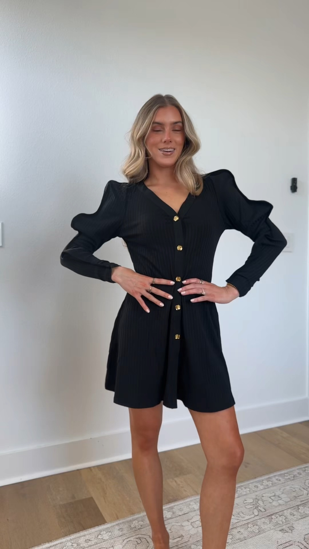 Amazon size small Wenrine Womens Puff Long Sleeve Sweater Dress Casual Button Down V Neck Ribbed Knit A Line Party Fall Mini Dresses

#LTKSeasonal #LTKSaleAlert #LTKootd