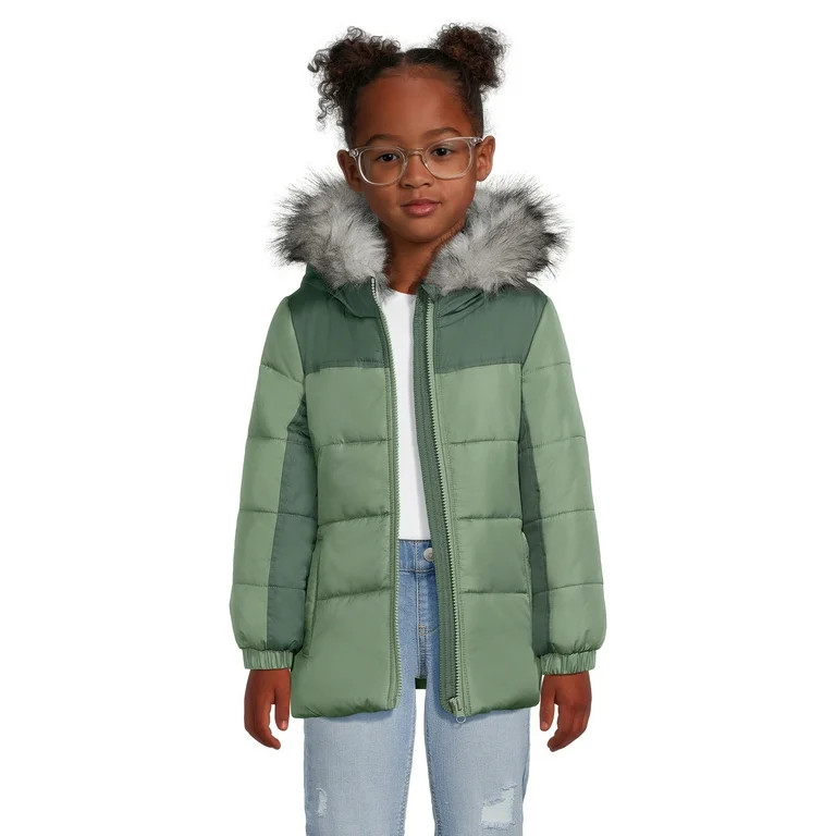 Weather Tamer Girls Hooded Long Sleeve Colorblocked Winter Puffer Coat, Sizes 4-16 | Walmart (US)