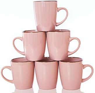 Pink Coffee Mugs,12 OZ Ceramic Mug Large Handle Set of 6 Porcelain cups for Coffee, Tea, Cocoa | Amazon (US)