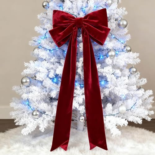 RTBCHLFV Christmas Tree Topper Bow, 6Ft Extra Large Christmas Satin Bows, Giant Red White Velvet Xmas Bow Decorations for Home Party Wedding Car Holiday Decor, Xmas Party Supplies (Red) | Amazon (US)