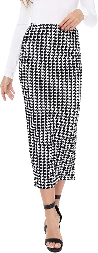 Verdusa Women's Elegant Plaid Elastic Waist Bodycon Midi Skirt | Amazon (US)