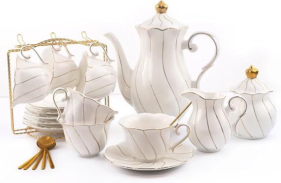 HSYTEK 22 Pcs Tea Sets for Women Tea Party, Luxury British Tea Cups & Saucers Set of 6, Porcelain... | Amazon (US)