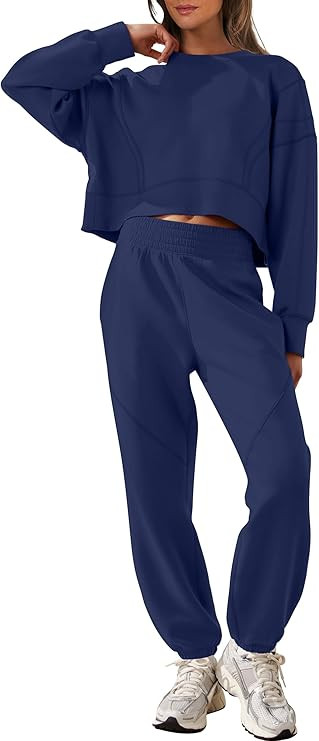 ANRABESS Womens 2 Piece Outfits Lounge Sets Cropped Sweatshirt & Joggers Fashion Sweatsuit Sweat ... | Amazon (US)