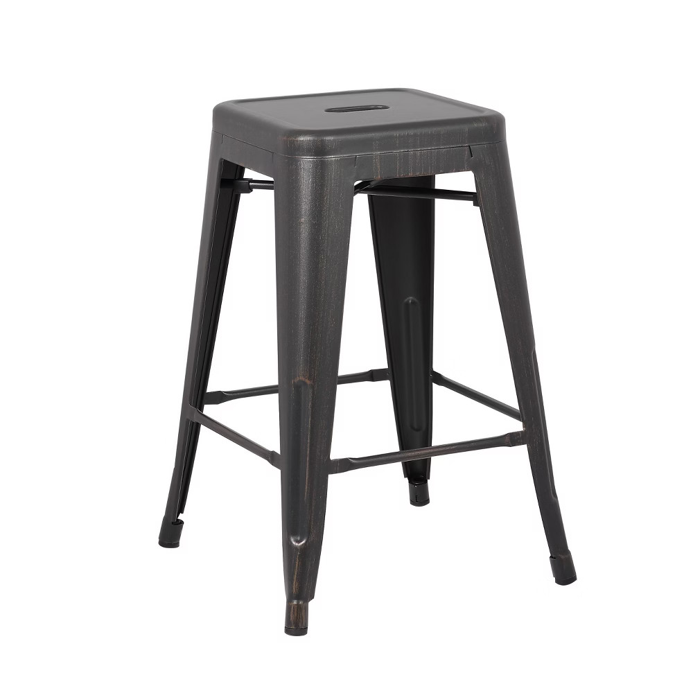 Set of 2 24"" Industrial Backless Metal Barstools Distressed Black - AC Pacific | Target