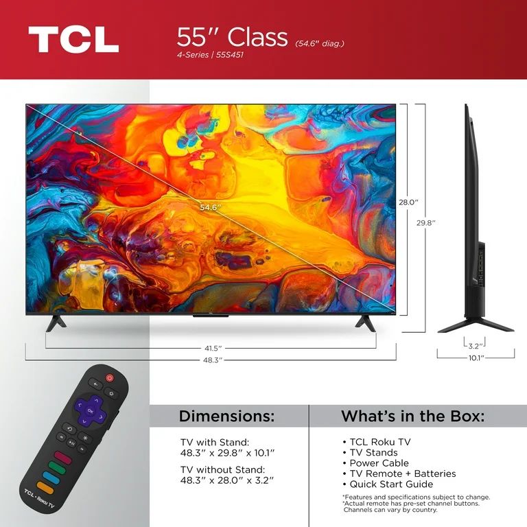 TCL 55" Class 4-Series 4K UHD HDR Smart Roku TV - 55S451 - Walmart.com | Walmart (US)