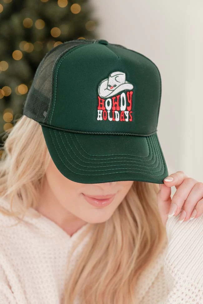 Howdy Holidays Dark Green Trucker Hat | Pink Lily