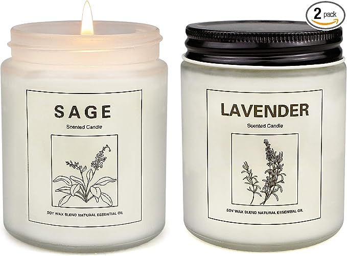 Sage Candles for Home Scented, Aromatherapy Lavender Candle, Soy Wax Candle Set 2 Pack, Women Gif... | Amazon (US)