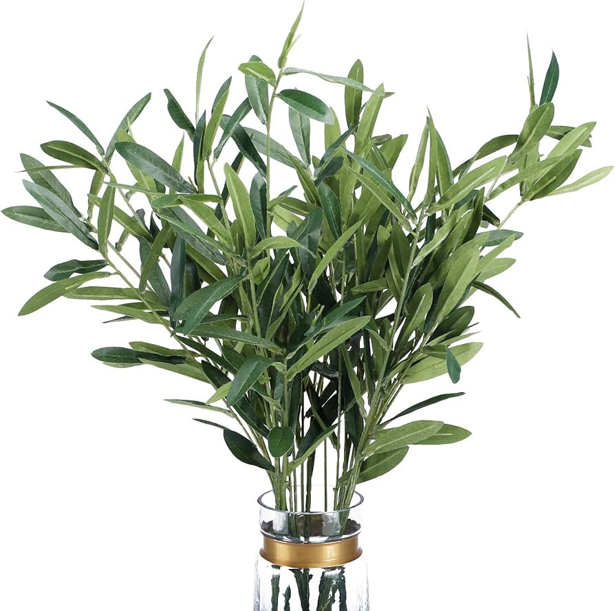 FUNARTY 5pcs Artificial Olive Leaves Long Stems 37" Tall with 270 Leaves Fake Eucalyptus Plant Br... | Amazon (US)