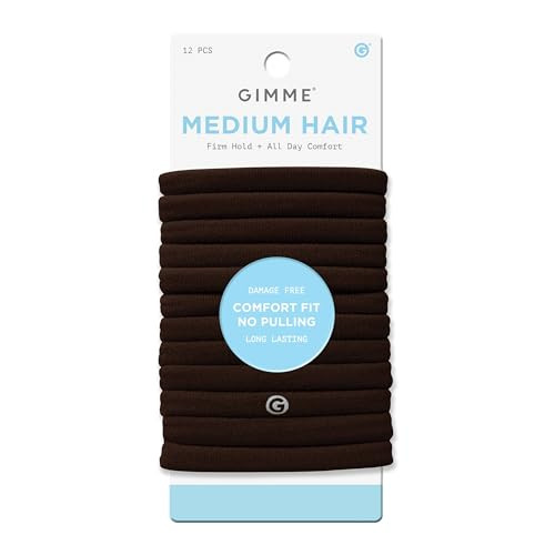 Gimme Beauty Medium Hair Bands - Patent-Pending Seamless Nylon & Spandex Ties for All Hair Types - No-Snag, Zero-Dent Ponytail Holders - Everyday-Wear Tie - Dark Brown, 12 Pack | Amazon (US)