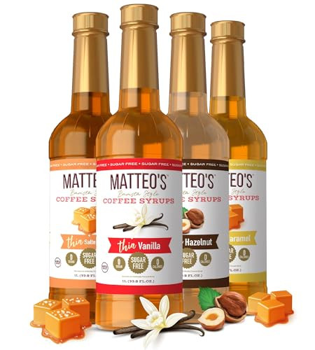 Matteo's Barista Style Sugar-Free Coffee Syrup, 4 Flavour Variety Pack, Zero Calories and Sugar, Keto-Friendly Coffee Syrups, Delicious Flavoured Coffee Syrup - 33.8 oz Syrup Bottles | Amazon (US)